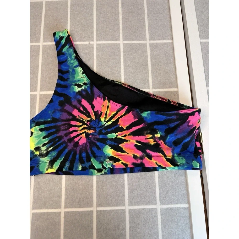 PINK SPORT Active One Shoulder Sports Bra Gym Top Workout Wear Tie dye Sz Medium